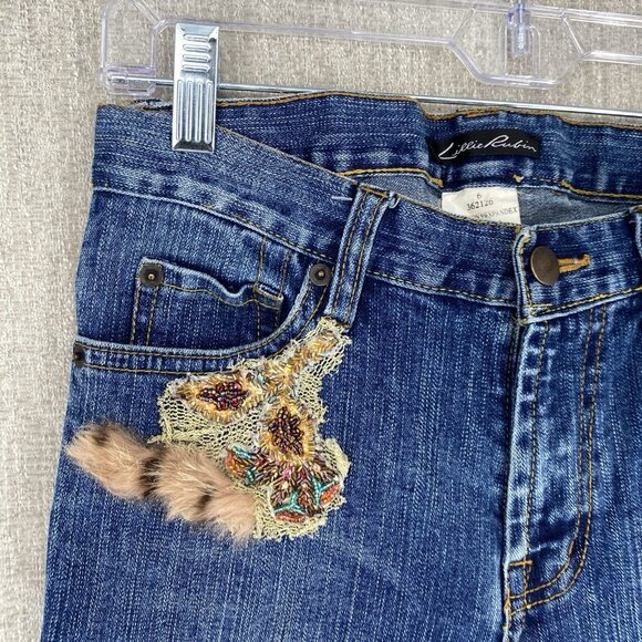 Vintage Lillie Rubin Jeans 6 Denim Flare Y2K Sequin Patch Embroidered - Picture 5 of 14